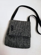 Load image into Gallery viewer, Classy crossbody bag handmade from the sleeve of a reused suit jacket, designed by Anne van Dijk, Color Grey Herringbone, Frontside.