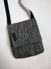 Load image into Gallery viewer, Classy crossbody bag handmade from the sleeve of a reused suit jacket, designed by Anne van Dijk, Color Grey Herringbone, Sleevebuttons
