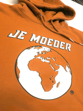 Load image into Gallery viewer, Je Moeder Hoodie Mustard Brown. Mustard brown hoodie with kangeroo pocket. Photo of white Je Moeder screenprinting of Mother Earth.
