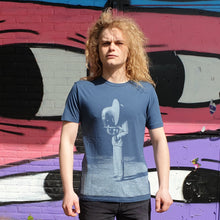 Afbeelding in Gallery-weergave laden, Heartcore Tuba - Loenatix Organic Bamboo Fairtrade T-shirt color Denim Blue on Model Abstract Print T-shirt