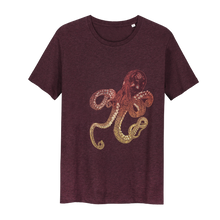 Load image into Gallery viewer, Octopus T-shirt Inktvis t-shirt Glow in the Dark T-shirt - Loenatix T-shirt color Bordeaux Heather Grape Red
