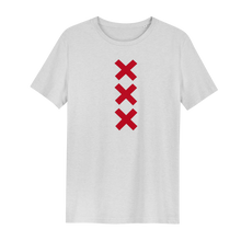 Load image into Gallery viewer, XXX Amsterdam Cream White (Red) T-shirt - Loenatix Organic Fairtrade T-shirt color Cream White with 3 Velvet Red Amsterdam Crosses