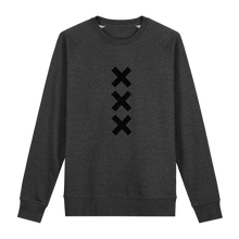 Afbeelding in Gallery-weergave laden, XXX Amsterdam Dark Heather Grey (Black) Sweater - Loenatix Fairtrade Sweater Amsterdam Sweater Jumper color Dark Heather Grey with 3 Velvet Black Amsterdam Crosses