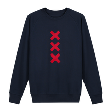 Load image into Gallery viewer, XXX Amsterdam Navy (Red) Sweater Jumper - Loenatix Organic Cotton Fairtrade Sweater Amsterdam Sweater color Navy with 3 Red Amsterdam Crosses