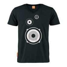 Afbeelding in Gallery-weergave laden, Okimono Mono Stereo Music Speaker Soundsystem Graphic T-shirt Black V-neck T-shirt