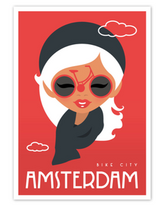 Postcard Amsterdam Cheers Lady Bike Glasses