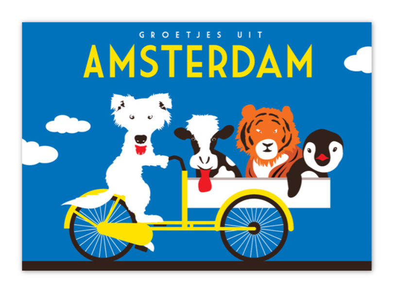 Postcard Amsterdam Bakfiets Cargo Bike