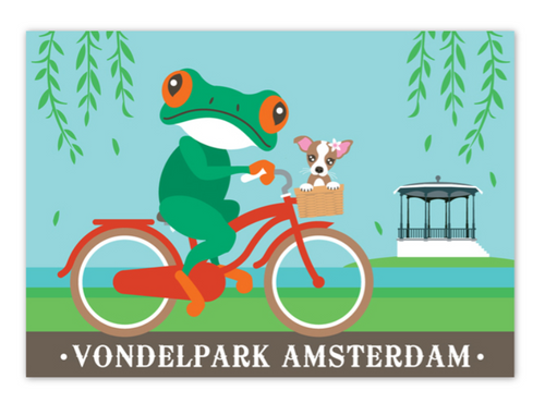 Postcard Amsterdam Vondelpark Frog on Bike