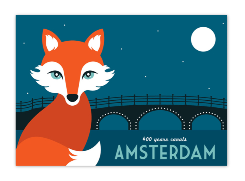 Postcard Amsterdam Canal Fox 400 Year Anniversary Amsterdam Canal District