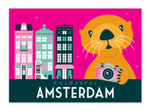 Postcard Amsterdam Colourful Otter Red Light District