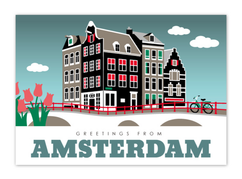 Postcard Amsterdam Canal Houses Leidsegracht Canal District Bridge Tulips