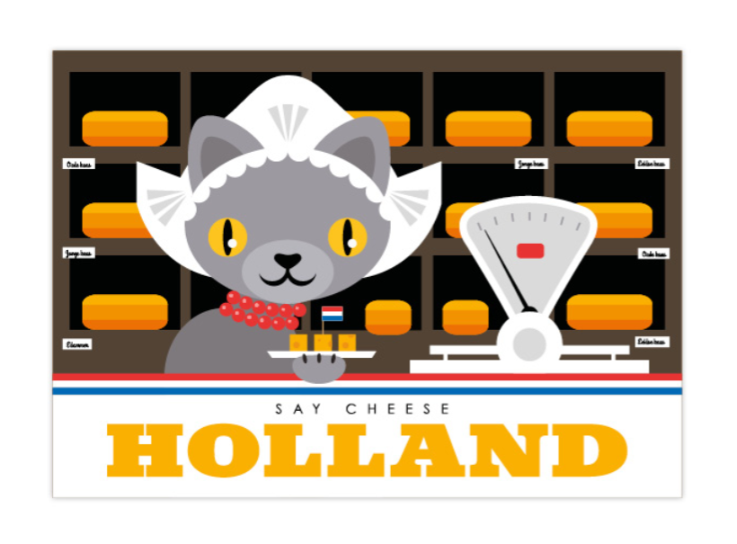 Postcard Holland Say Cheese Cat in Cheese Store