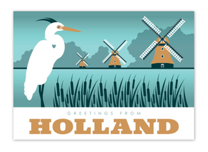 Postcard Holland Heron Reiger Windmills Greetings From Holland