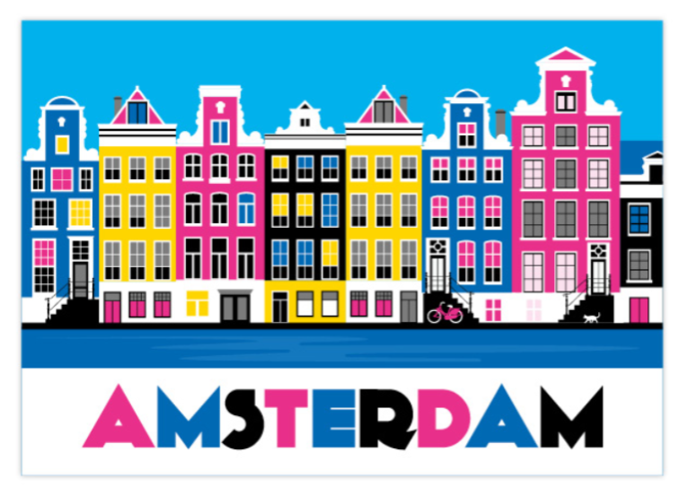 Postcard Amsterdam Colorful Canal Houses Herengracht Keizersgracht Prinsengracht Canal District