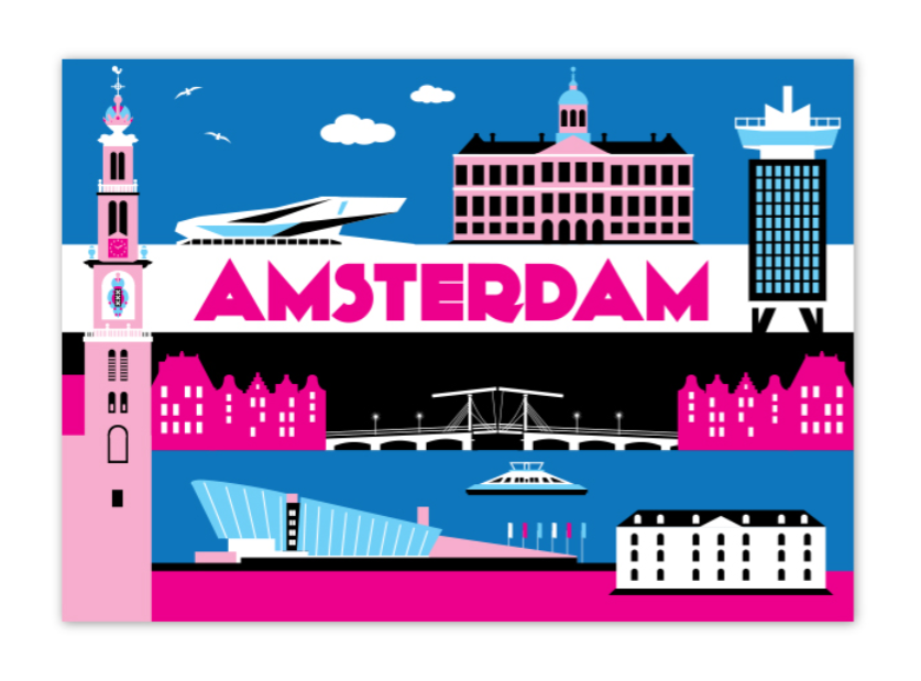 Postcard Amsterdam Skylines Westerkerk Eye Royal Palace Adam Tower Nemo