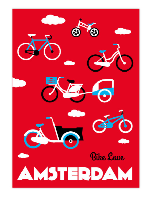 Postcard Amsterdam Bikes Red Bike Love