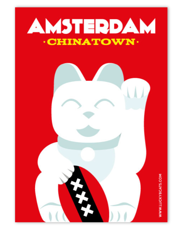 Postcard Amsterdam Chinatown Lucky Cat