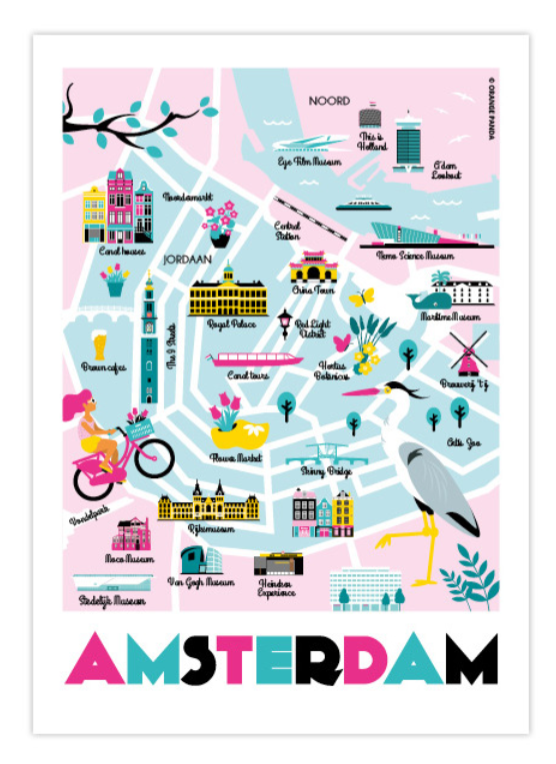 Postcard Amsterdam City Map