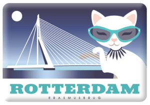 Magnet Rotterdam Erasmus Bridge Cat with Sunglasses playing Harp