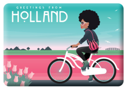 Magnet Holland Afro Bike Girls Tulipfields Keukenhof Holland Landscape with Dike