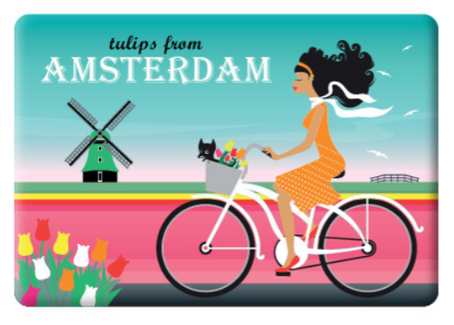 Magnet Amsterdam Tulipfields Windmill Bike Girl Keukenhof