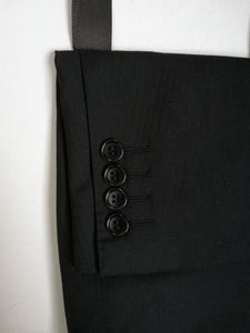 Classy crossbody bag handmade from the sleeve of a reused suit jacket, designed by Anne van Dijk, Color Black, Sleeve buttons.
