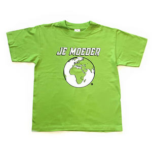 Je Moeder Kinder T-shirt Groen. Licht Groen kinder t-shirt met witte opdruk van Moeder Aarde.