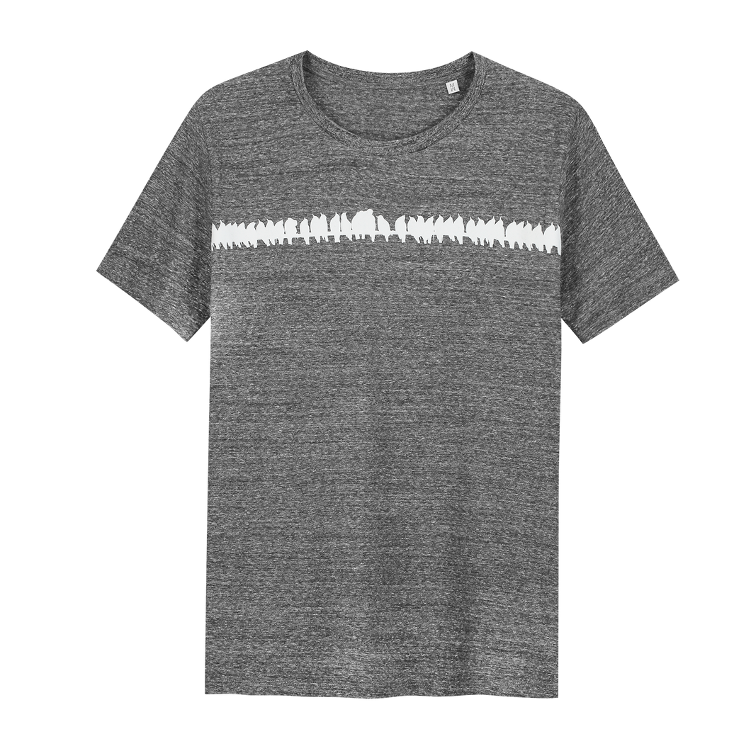 Birds on a Wire - Loenatix Organic Cotton Fairtrade T-shirt color Steel Grey Animal Print T-shirt