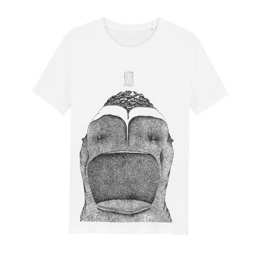 Bisser Big Mouth - Loenatix Organic Cotton Fairtrade T-shirt color White Abstract Print T-shirt