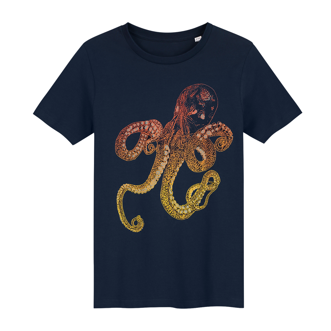 Octopus kinder T-shirt Inktvis t-shirt voor kinderen Glow in the Dark T-shirt - Loenatix T-shirt Kinder T-shirt kleur Navy blauw