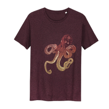 Load image into Gallery viewer, Octopus T-shirt Inktvis t-shirt Glow in the Dark T-shirt - Loenatix T-shirt color Bordeaux  Heather Grape Red
