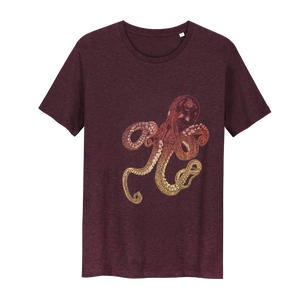 Octopus T-shirt Inktvis t-shirt Glow in the Dark T-shirt - Loenatix T-shirt color Bordeaux  Heather Grape Red
