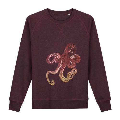 Octopus sweater Inktvis trui Glow in the Dark sweater - Loenatix sweater kleur Bordeaux  Heather Grape Red