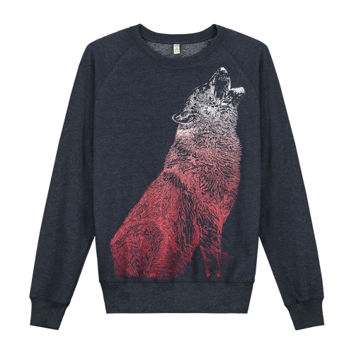 Wolf Navy Recycled Sweater Jumper - Loenatix Organic Cotton Fairtrade Sweater Animal Print Sweater Jumper color Navy