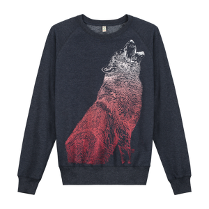 Wolf Navy Recycled Sweater Jumper - Loenatix Organic Cotton Fairtrade Sweater Animal Print Sweater Jumper color Navy