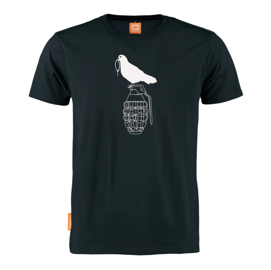 Okimono Bad Dove Sitting On Hand Grenade Peace T-shirt Graphic T-shirt Black Round neck T-shirt