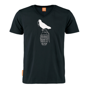 Okimono Bad Dove Sitting On Hand Grenade Peace T-shirt Graphic T-shirt Black V-neck T-shirt