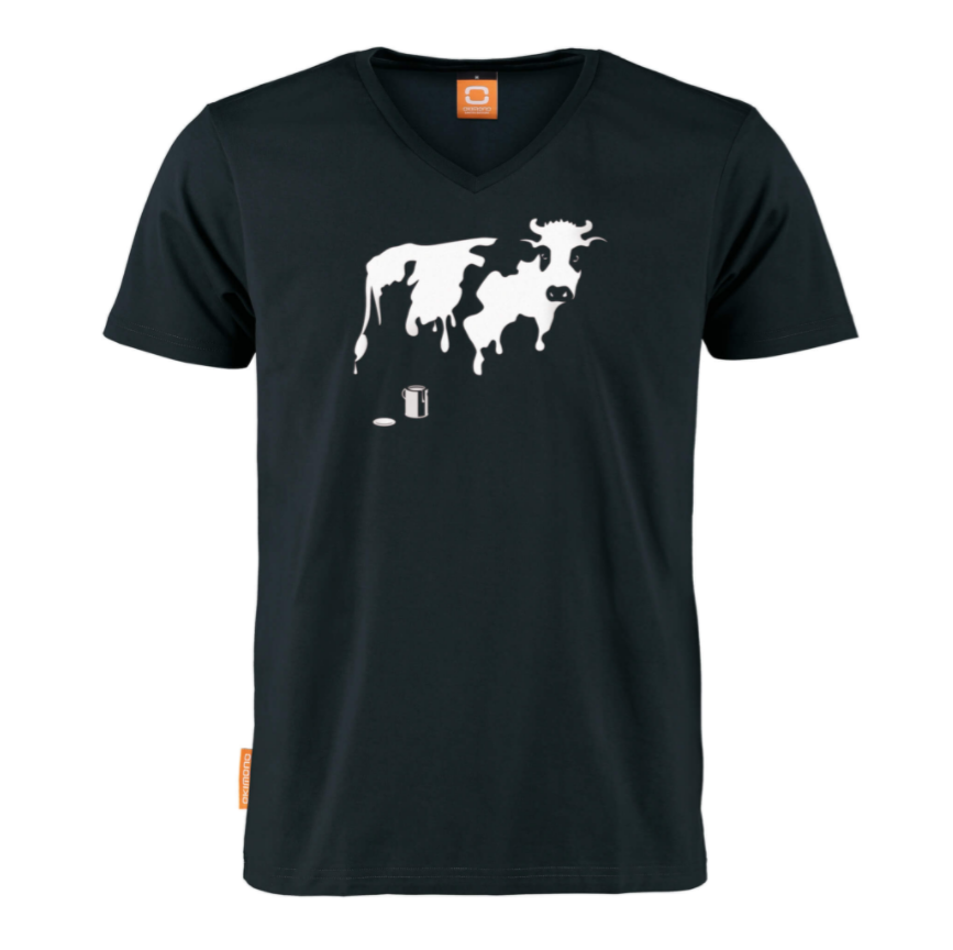 Okimono Body Painting Cow T-shirt  Graffiti Art Graphic T-shirt Black V-neck T-shirt